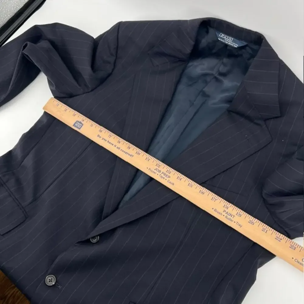 VTG Polo Ralph Lauren Pinstripe Suit 44R 36x28 Wool Blue Cuffed ClassicUSA Made